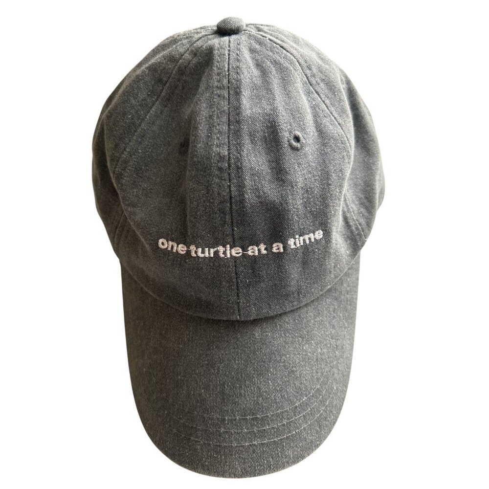 Adams Gray Baseball Cap/Hat Embroidered One Turtle At A Time W/ Leather Strap
